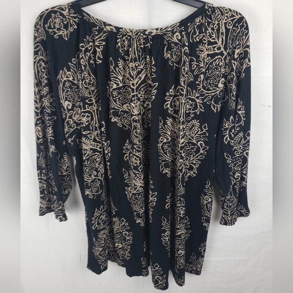 Lucky Brand Black and Gold 3/4th Length Sleeve Boho Women's Shirt Sz 2X - Picture 6 of 10